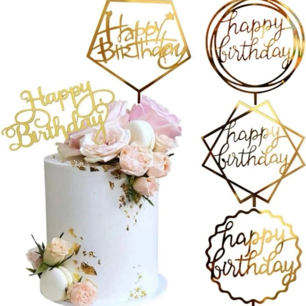 5 pieces cake decor gold metallic for birthday celebration - Picture 2 of 3